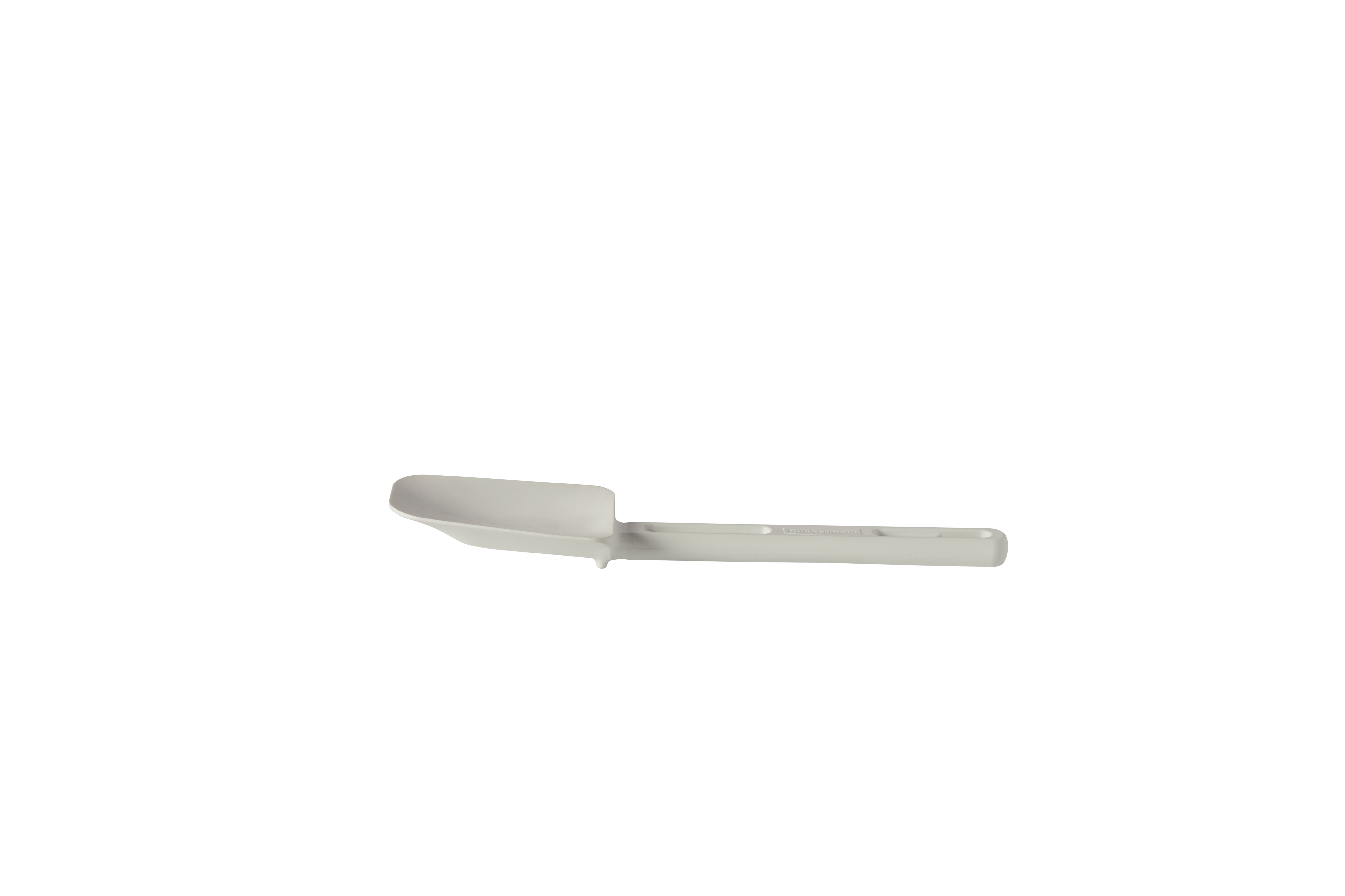 Multi-purpose 9.5" spoon-shaped spatula designed for unheated applications of scraping, scooping, and spreading in food preparation.