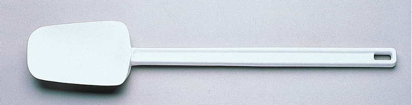 Multi-purpose 9.5" spoon-shaped spatula designed for unheated applications of scraping, scooping, and spreading in food preparation.