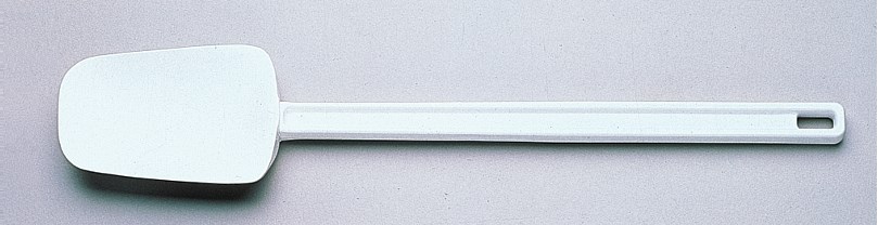 Multi-purpose 9.5" spoon-shaped spatula designed for unheated applications of scraping, scooping, and spreading in food preparation.