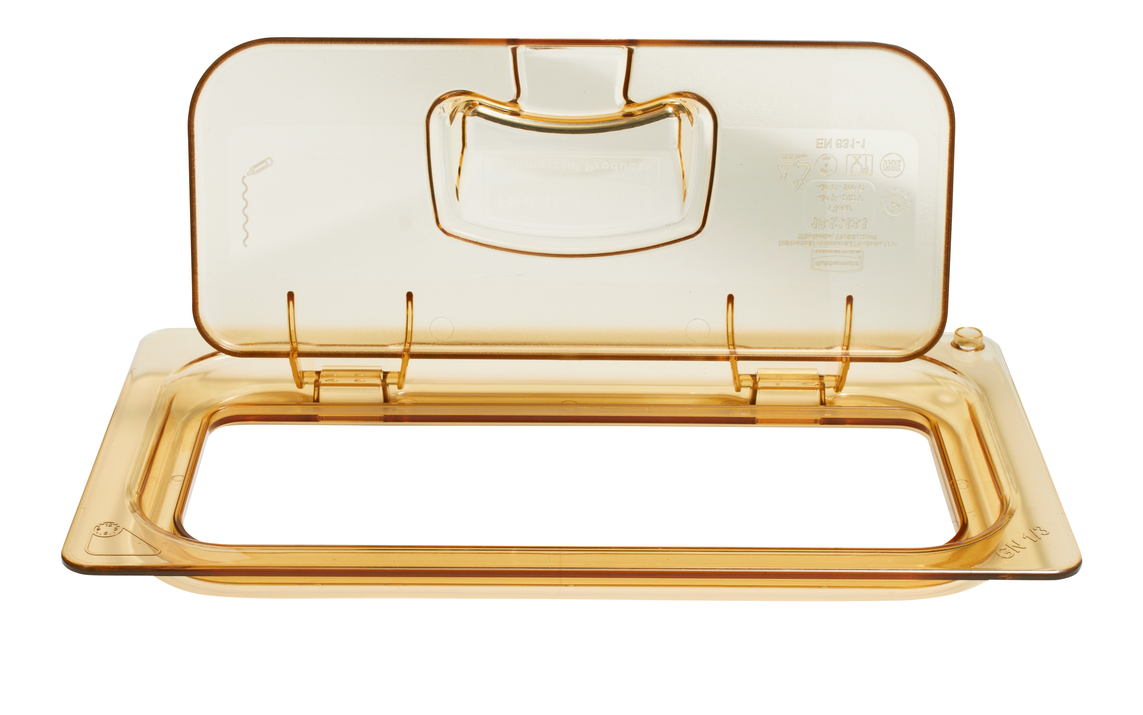 Flip lids allow of easy access to pan contents without having to remove the entire lid.  Available in both notched and solid versions.