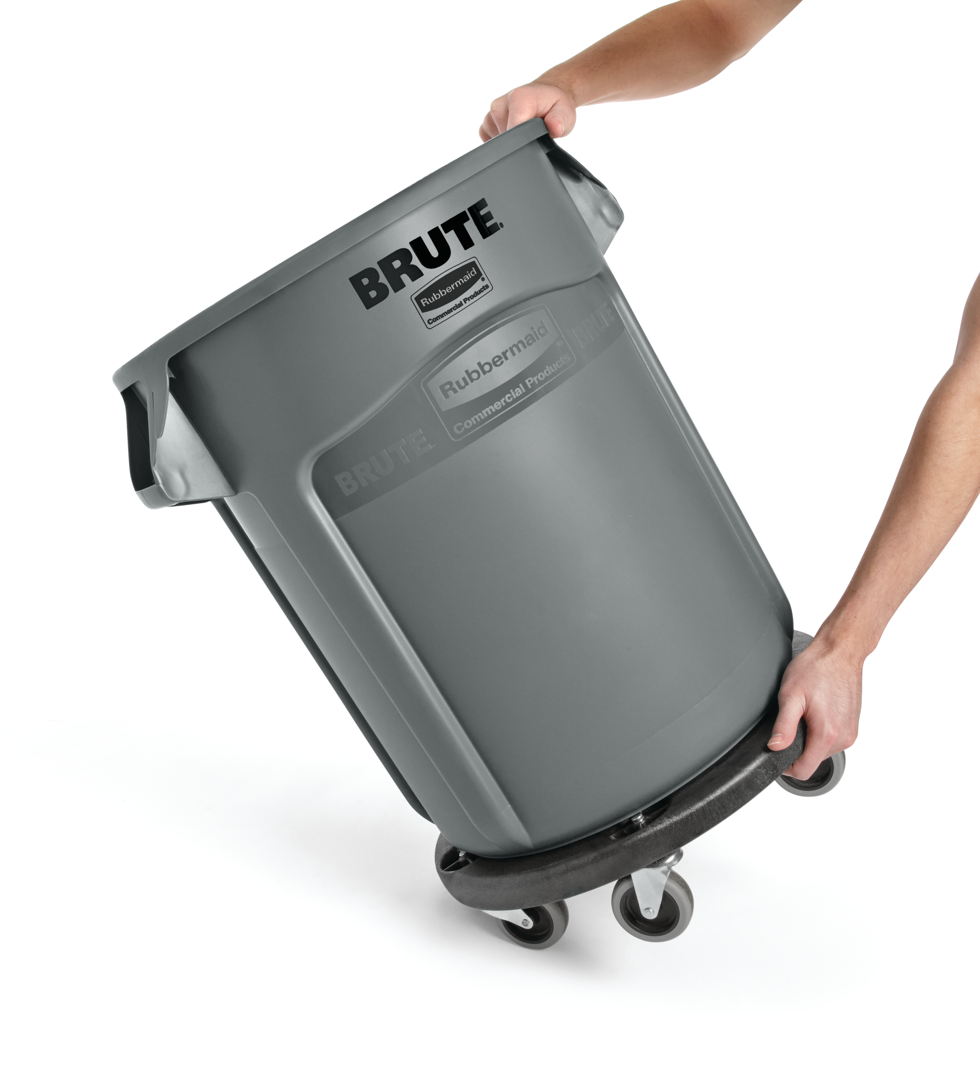 Rubbermaid Commercial BRUTE® Dolly smoothly and efficiently transports 76 l, 121 l, 167 l, 208 l BRUTE® containers easily and quickly.