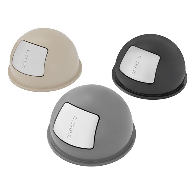 The Rubbermaid Commercial Dome Tops for Steel Wastebaskets are fire-safe and puncture-resistant.