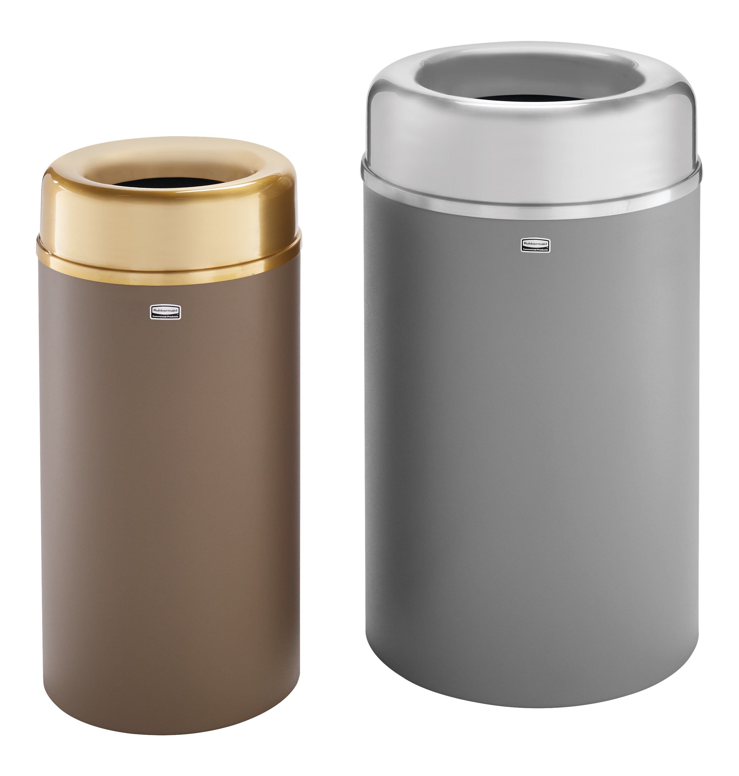 The Crowne Collection 12 Gallon FGAOT15 Decorative Indoor Waste Container has an attractive contemporary design with a curved open top that prevents objects from being placed on top of the can, keeping a neater overall appearance.