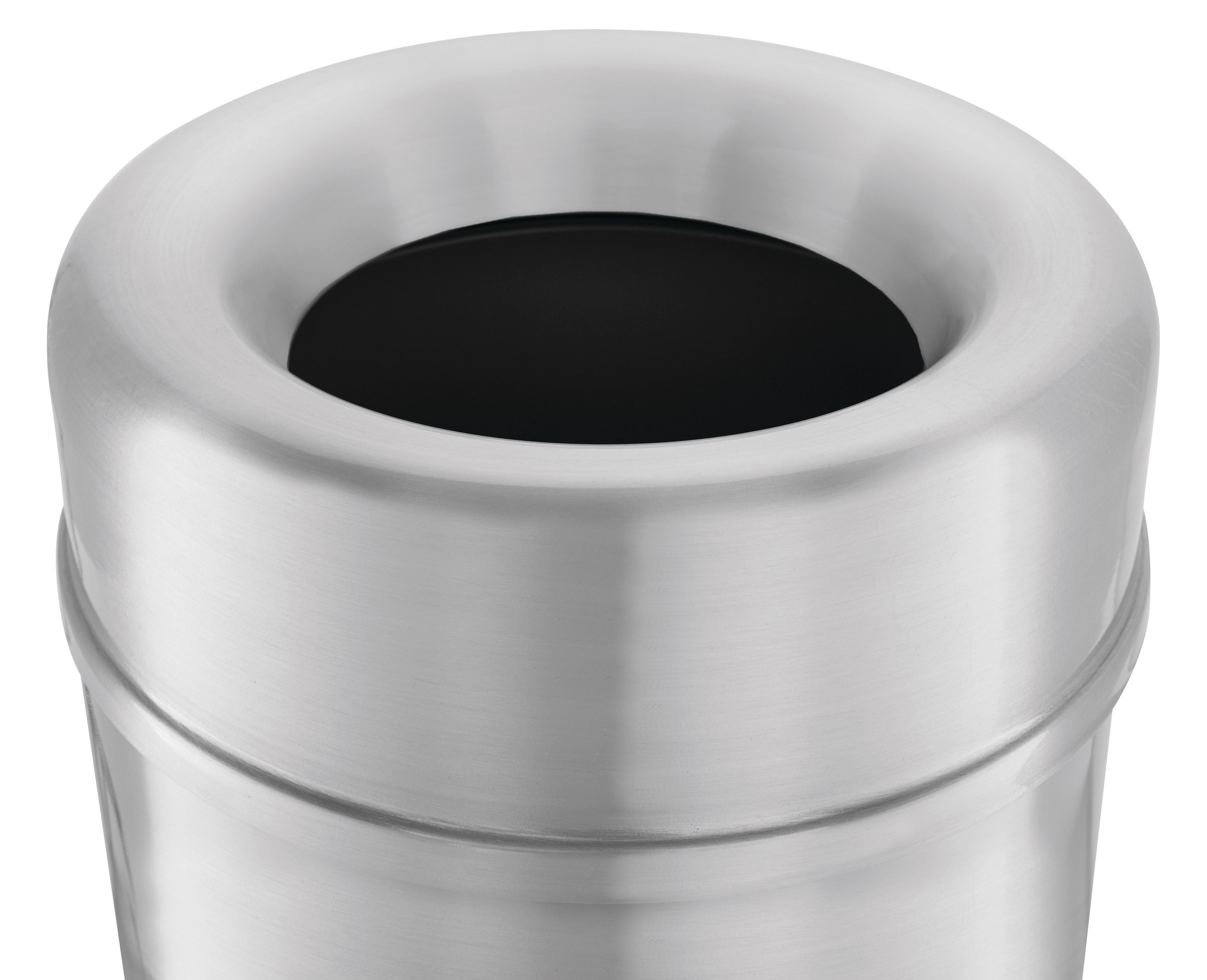 The Crowne Collection 30 Gallon FGAOT30 Decorative Indoor Waste Container has an attractive contemporary design with a curved open top that prevents objects from being placed on top of the can, keeping a neater overall appearance.