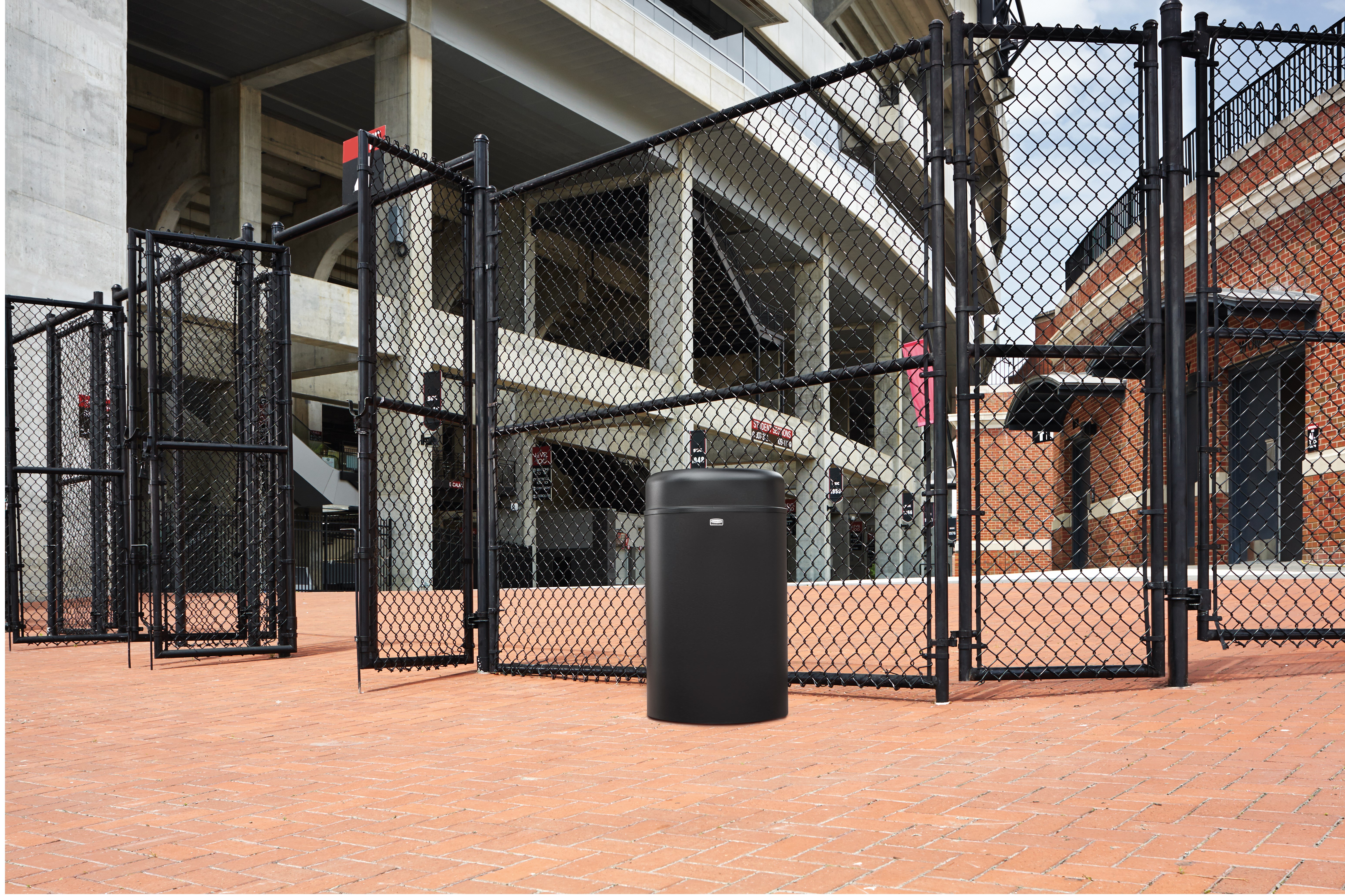 The Crowne Collection 30 Gallon FGAOT30 Decorative Indoor Waste Container has an attractive contemporary design with a curved open top that prevents objects from being placed on top of the can, keeping a neater overall appearance.