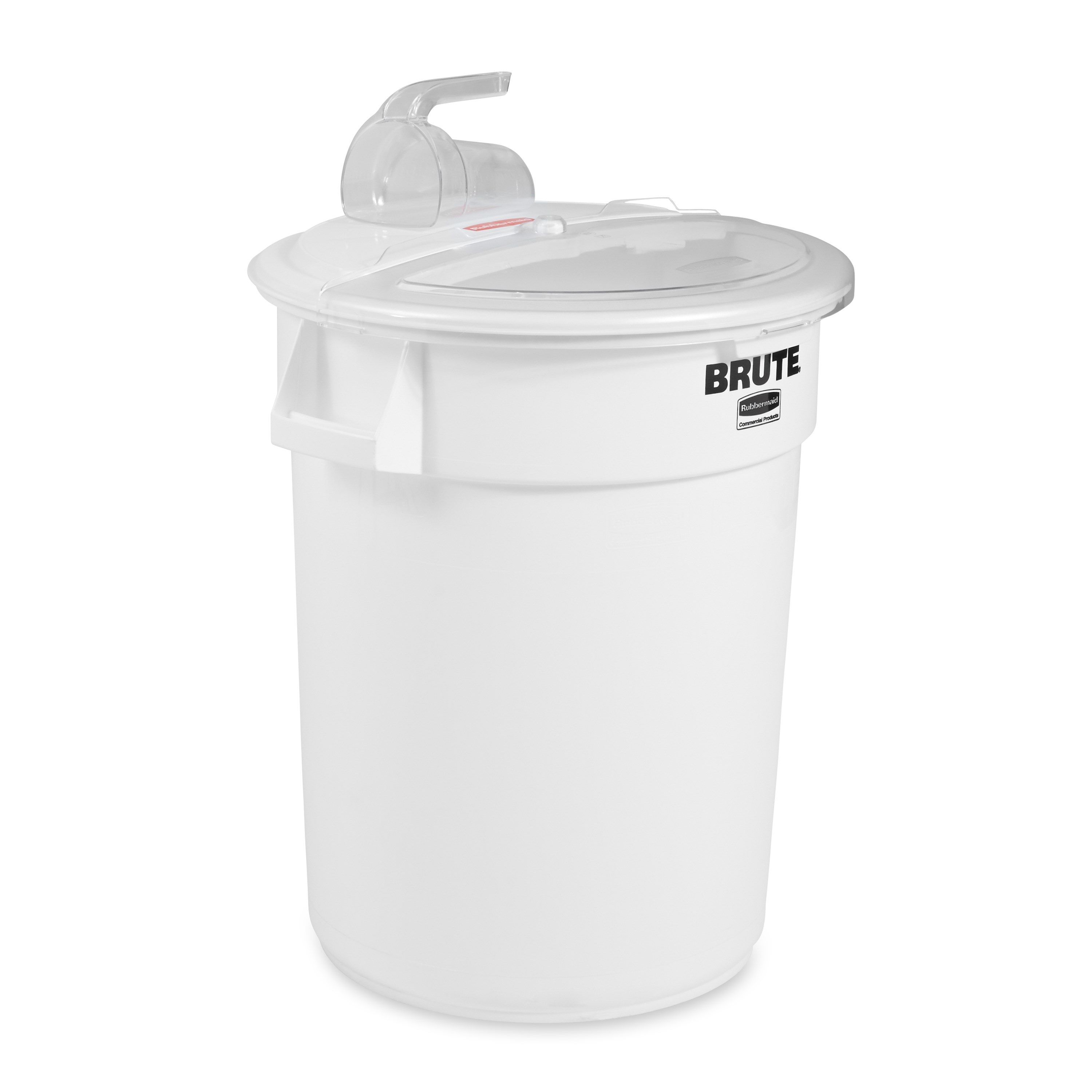 The Rubbermaid Commercial BRUTE® ingredient containers with sliding ProSave® lid and scoop