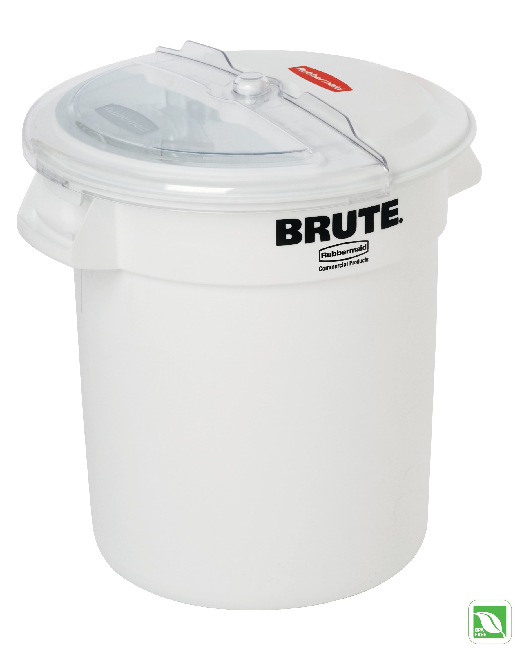 The Rubbermaid Commercial BRUTE® ingredient containers with sliding ProSave® lid and scoop