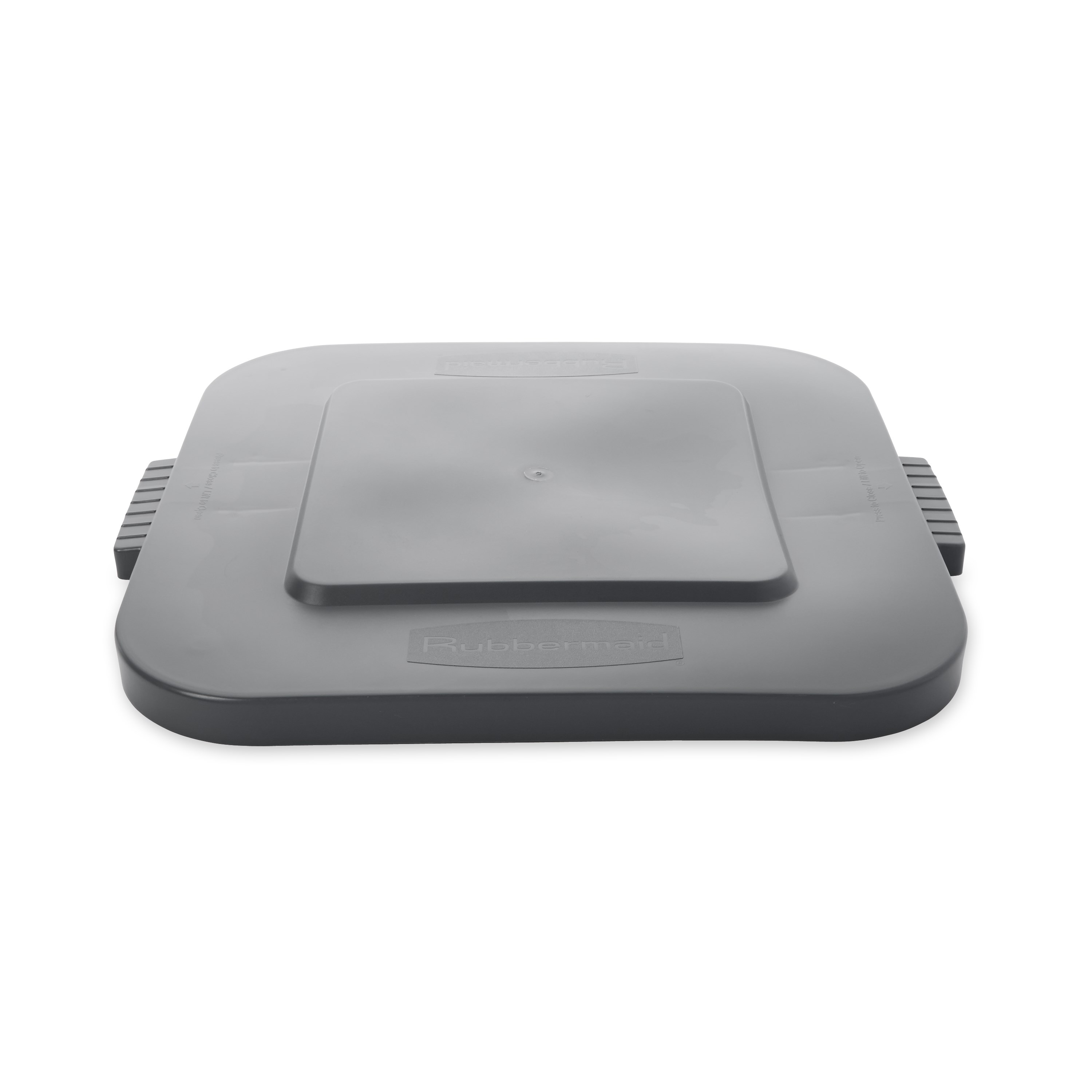 Rubbermaid Commercial BRUTE® square container lids reduce pooling when containers are stored outside. The heavy-duty, durable trash can lids snap on for secure, stable stacking.