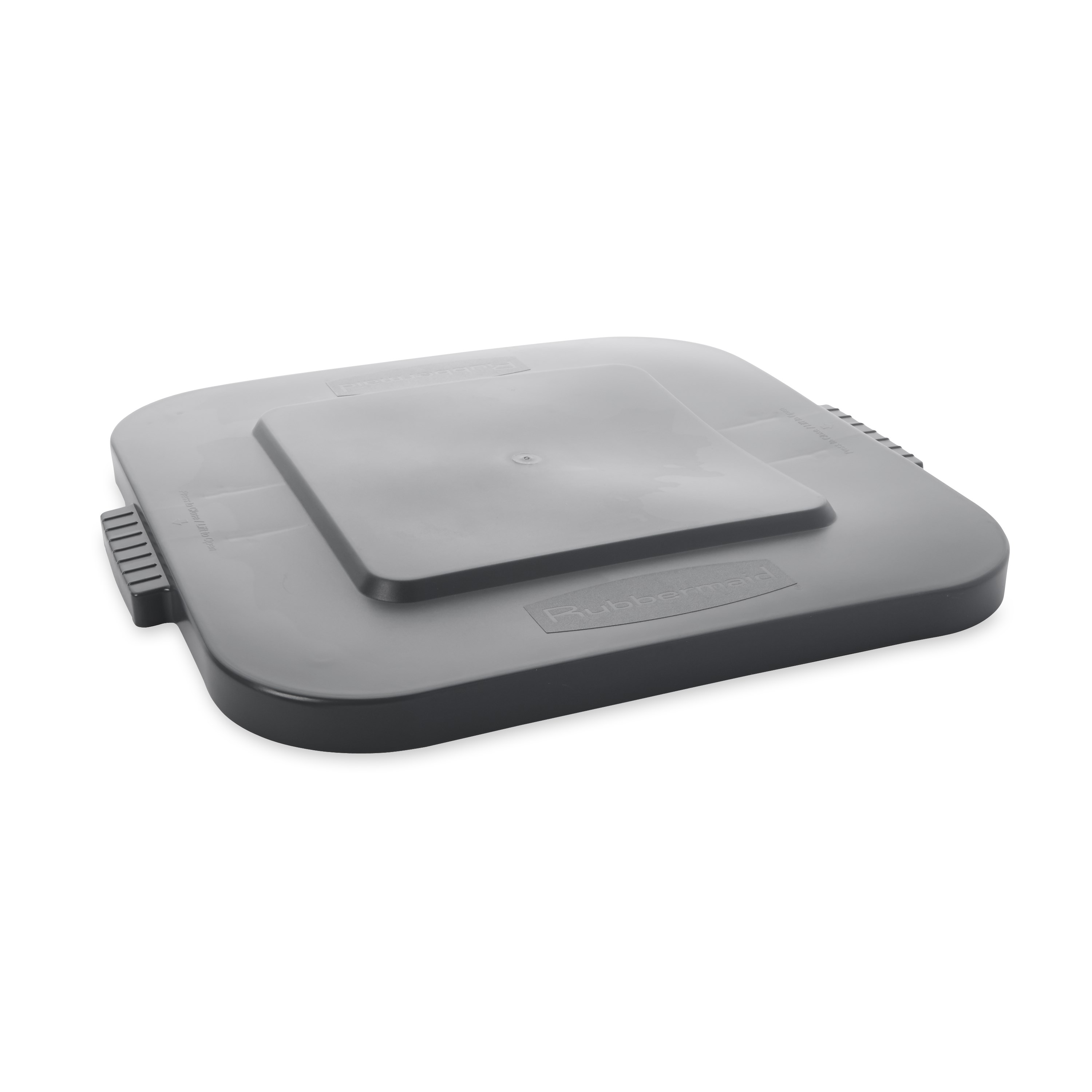 Rubbermaid Commercial BRUTE® square container lids reduce pooling when containers are stored outside. The heavy-duty, durable trash can lids snap on for secure, stable stacking.