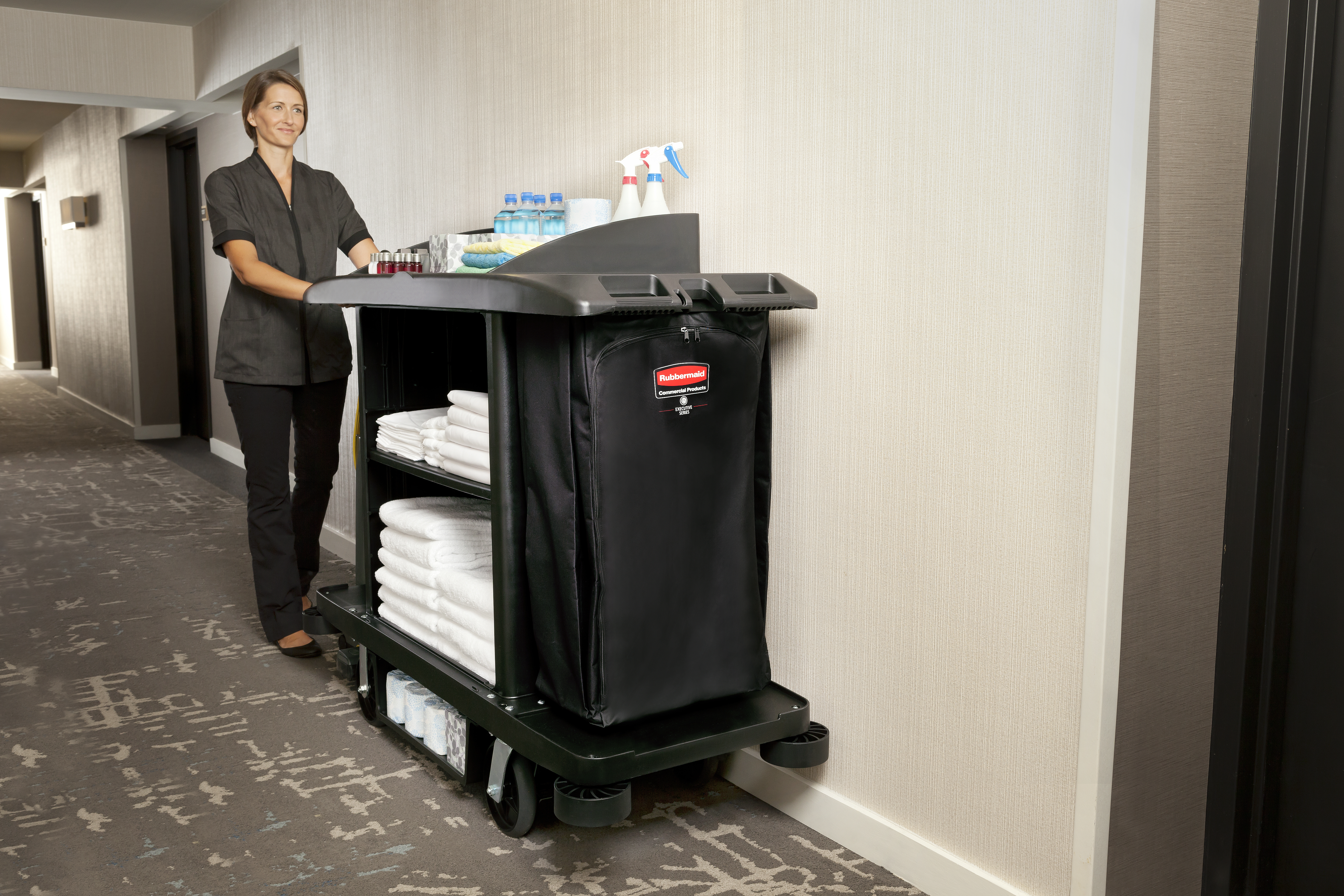 Impact-absorbing and non-marring Housekeeping Cart Bumper Kit from Rubbermaid Commercial is designed to reduce costly wall damage.