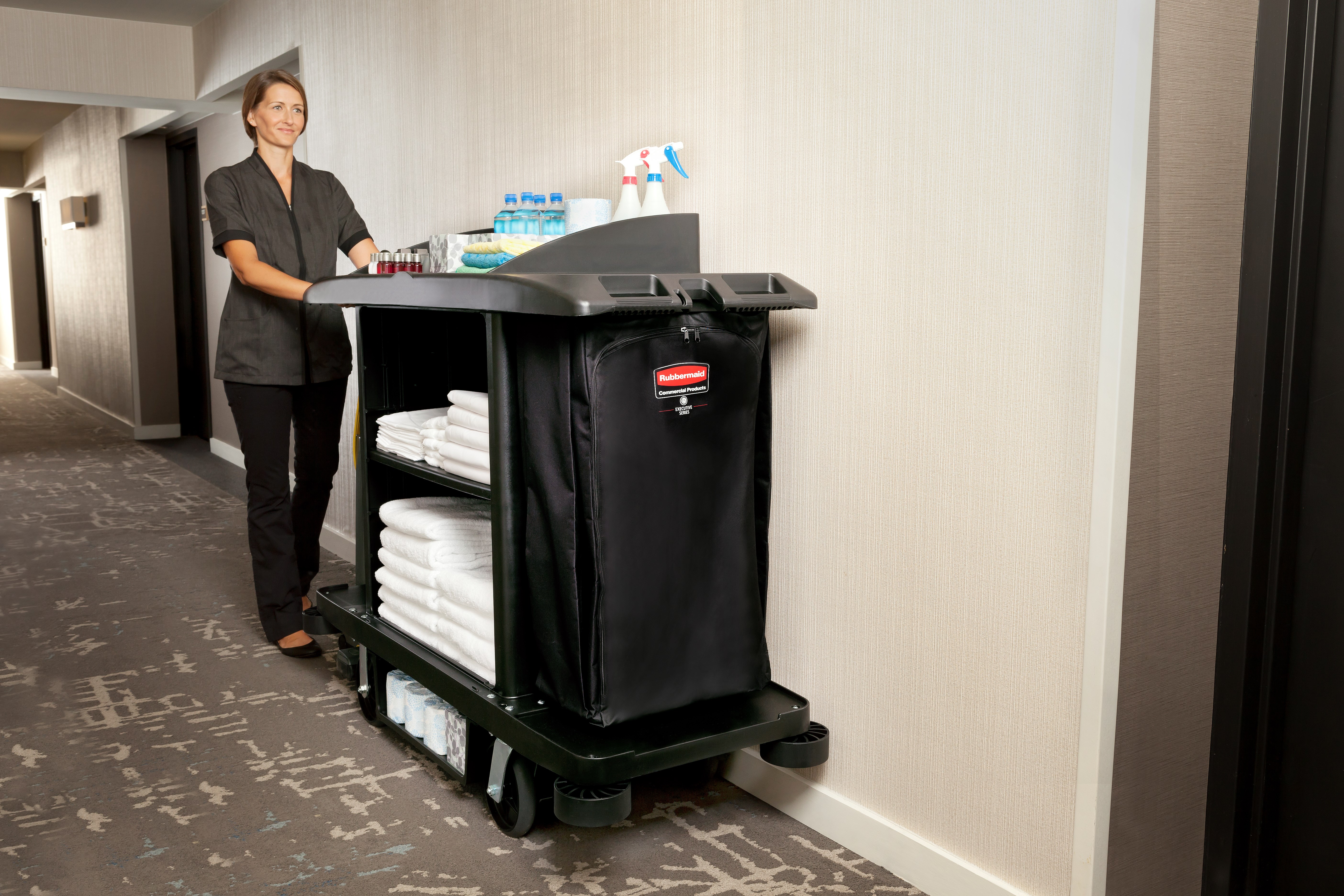 Impact-absorbing and non-marring Housekeeping Cart Bumper Kit from Rubbermaid Commercial is designed to reduce costly wall damage.