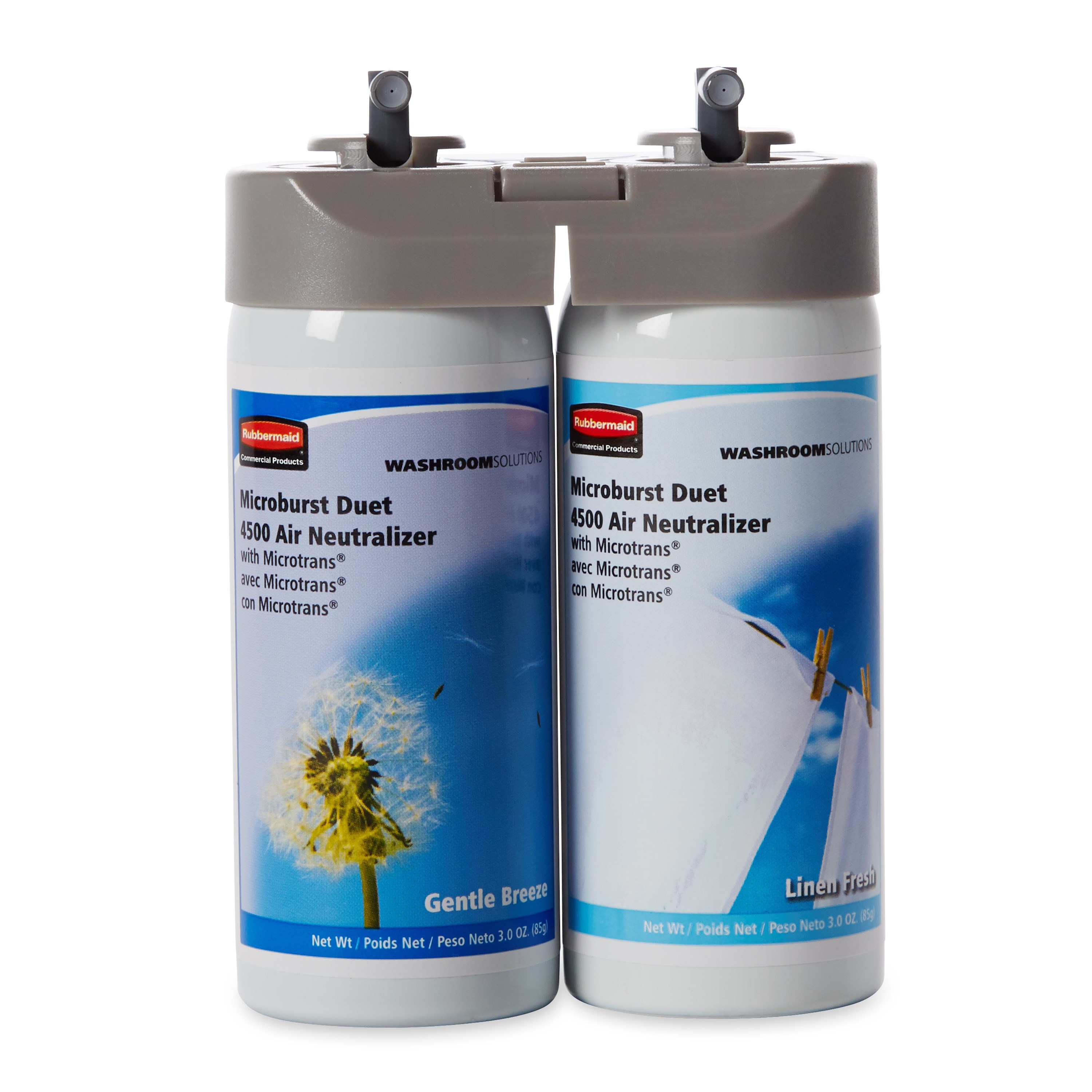 The Rubbermaid Commercial Microburst® Duet refills feature a unique combination of specially selected, high quality, complementary fragrances.