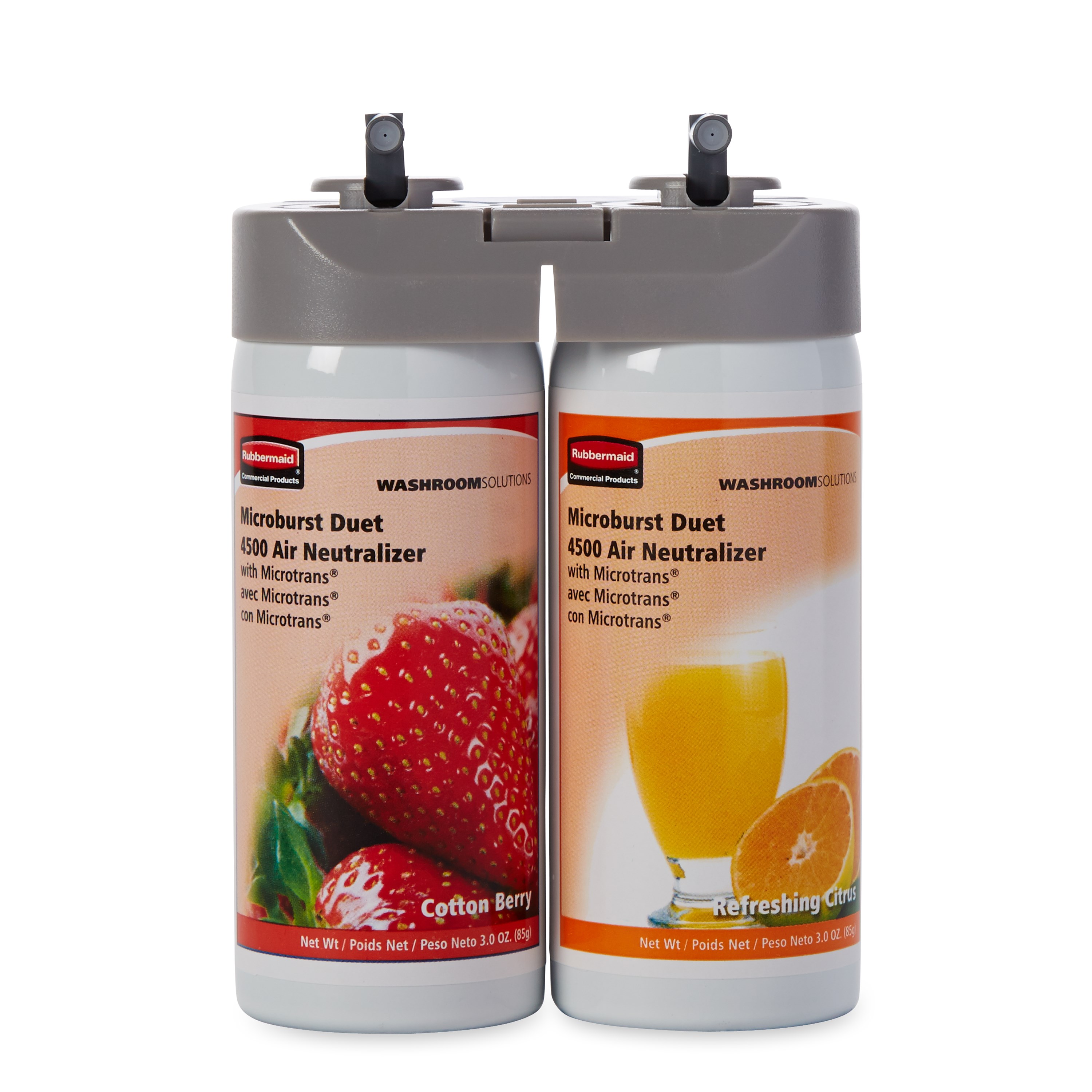 The Rubbermaid Commercial Microburst® Duet refills feature a unique combination of specially selected, high quality, complementary fragrances.