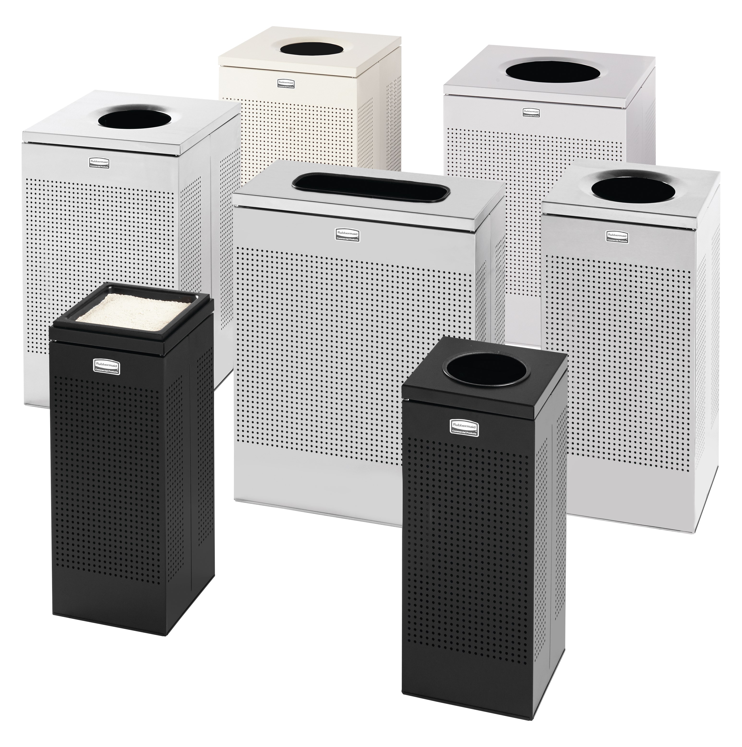 The sleek Silhouettes 29 Gallon FGSC18 Decorative Square Indoor Waste Container has a contemporary perforated pattern designed to seamlessly and beautifully blend with modern facilities and environments. High-quality materials and craftsmanship ensure containers can withstand the rigors of everyday use.