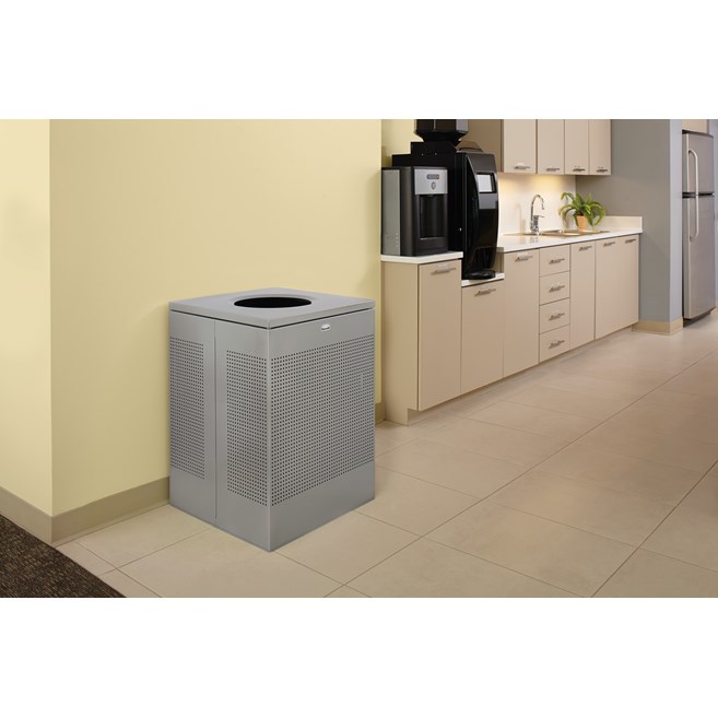 The sleek Silhouettes 10 Gallon FGSC10 Decorative Square Indoor Waste Container has a contemporary perforated pattern designed to seamlessly and beautifully blend with modern facilities and environments. High-quality materials and craftsmanship ensure containers can withstand the rigors of everyday use.