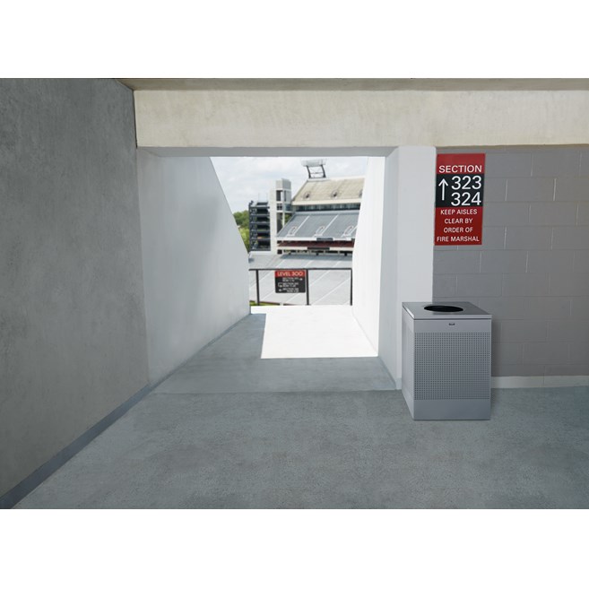 The sleek Silhouettes 10 Gallon FGSC10 Decorative Square Indoor Waste Container has a contemporary perforated pattern designed to seamlessly and beautifully blend with modern facilities and environments. High-quality materials and craftsmanship ensure containers can withstand the rigors of everyday use.