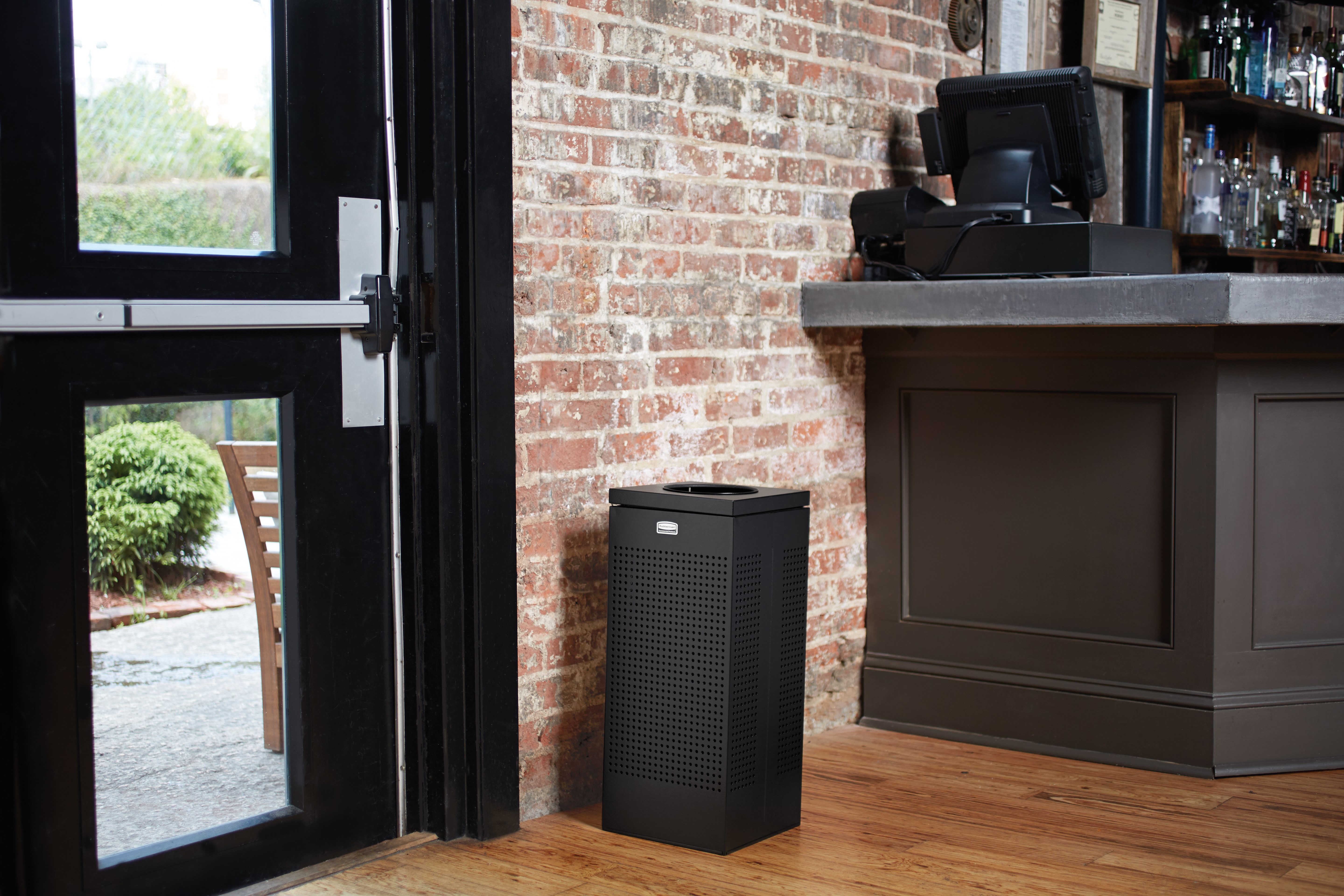 The sleek Silhouettes 29 Gallon FGSC18 Decorative Square Indoor Waste Container has a contemporary perforated pattern designed to seamlessly and beautifully blend with modern facilities and environments. High-quality materials and craftsmanship ensure containers can withstand the rigors of everyday use.