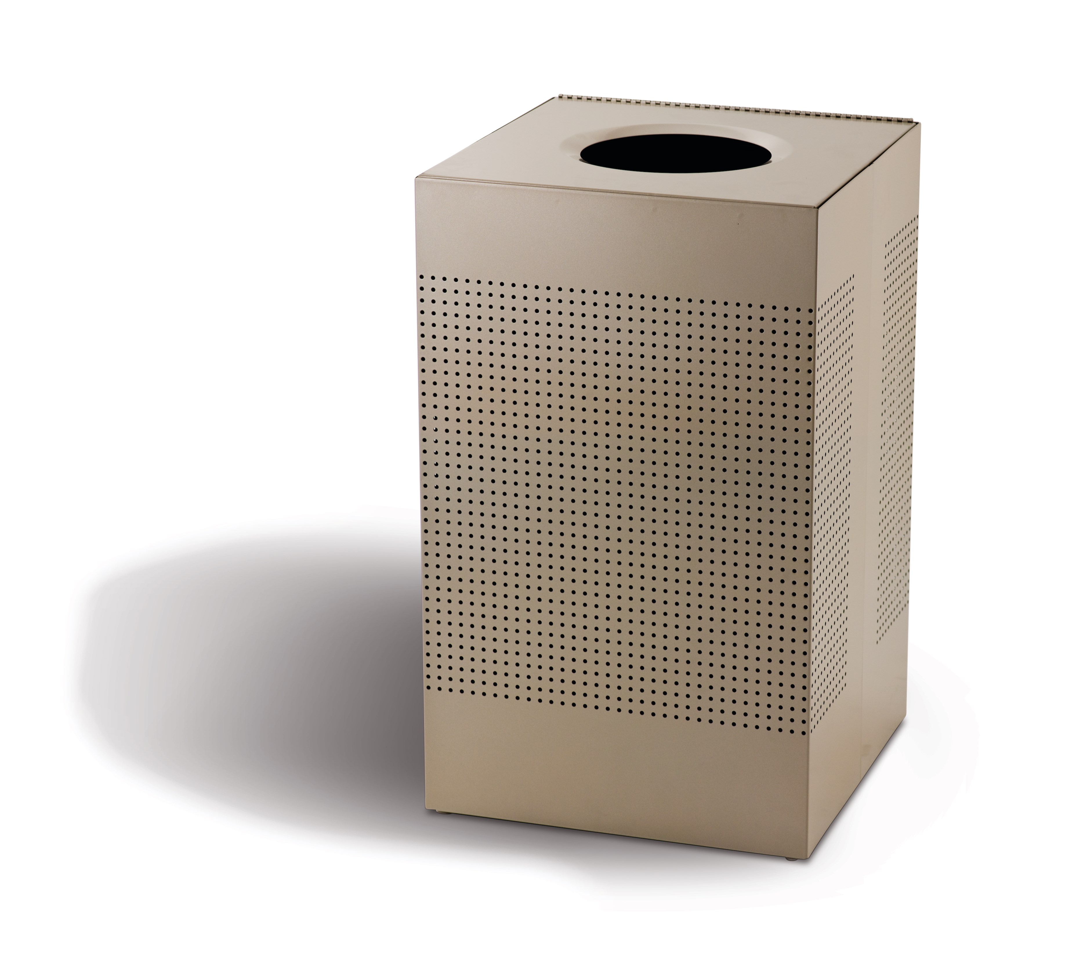 The sleek Silhouettes 20 Gallon FGSC18 Decorative Square Indoor Waste Container has a contemporary perforated pattern designed to seamlessly and beautifully blend with modern facilities and environments. High-quality materials and craftsmanship ensure containers can withstand the rigors of everyday use.