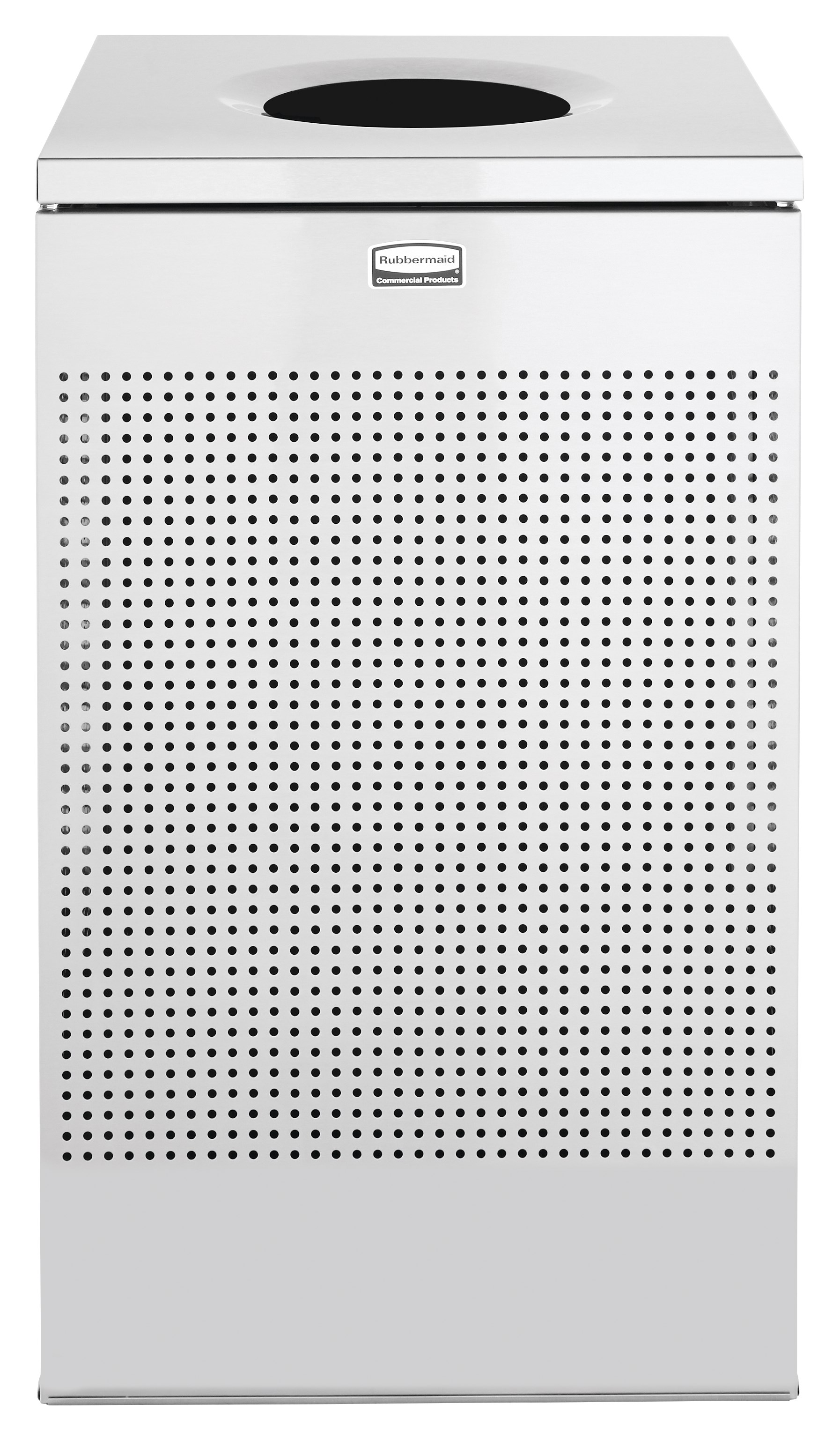 The sleek Silhouettes 29 Gallon FGSC18 Decorative Square Indoor Waste Container has a contemporary perforated pattern designed to seamlessly and beautifully blend with modern facilities and environments. High-quality materials and craftsmanship ensure containers can withstand the rigors of everyday use.