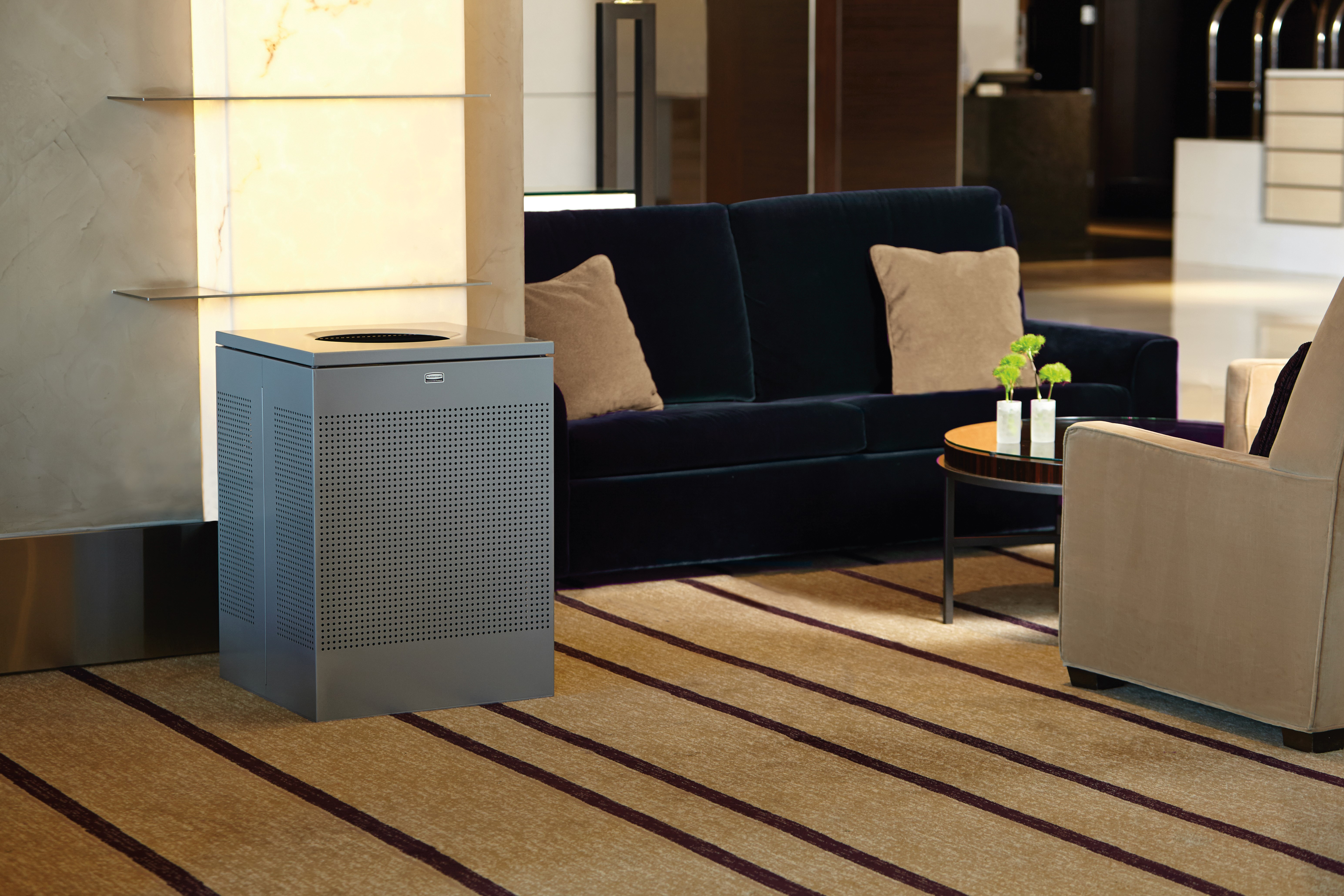 The sleek Silhouettes 20 Gallon FGSC18 Decorative Square Indoor Waste Container has a contemporary perforated pattern designed to seamlessly and beautifully blend with modern facilities and environments. High-quality materials and craftsmanship ensure containers can withstand the rigors of everyday use.