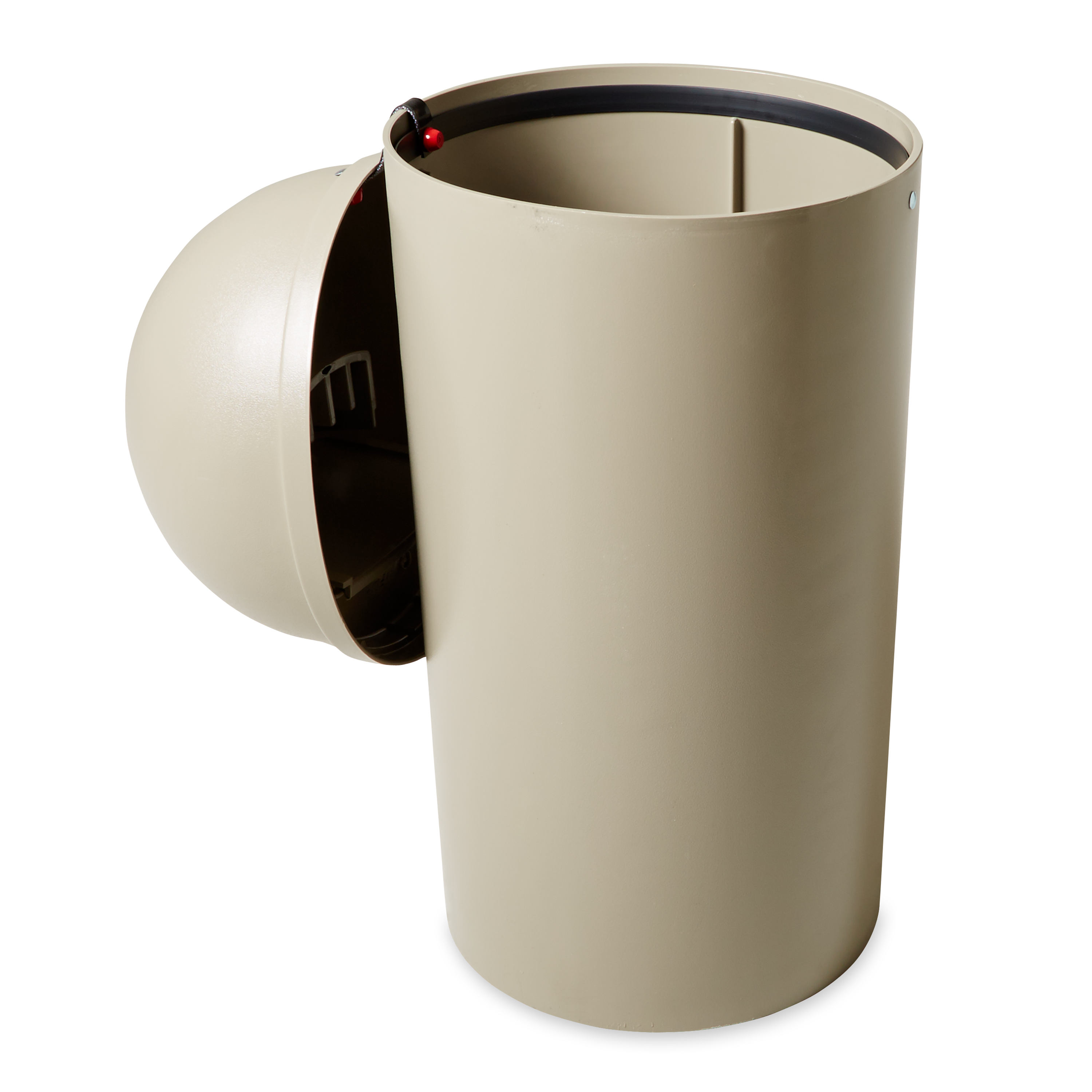 The Rubbermaid Commercial Marshal® Classic Waste Bin with Retainer Bands features a domed and textured top.