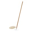 The mop is for use with the Trapper® looped-end or Kut-A-Way® cut-end triangle-shaped wedge mops. The floor mop has a wood handle with heavy-gauge plated wire frame. It is ideal for spot dust mopping in tight corners, under equipment or behind furniture.