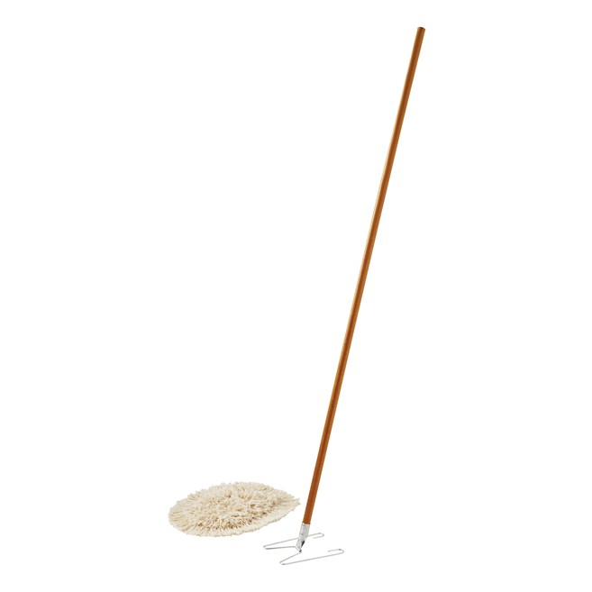 The mop is for use with the Trapper® looped-end or Kut-A-Way® cut-end triangle-shaped wedge mops. The floor mop has a wood handle with heavy-gauge plated wire frame. It is ideal for spot dust mopping in tight corners, under equipment or behind furniture.