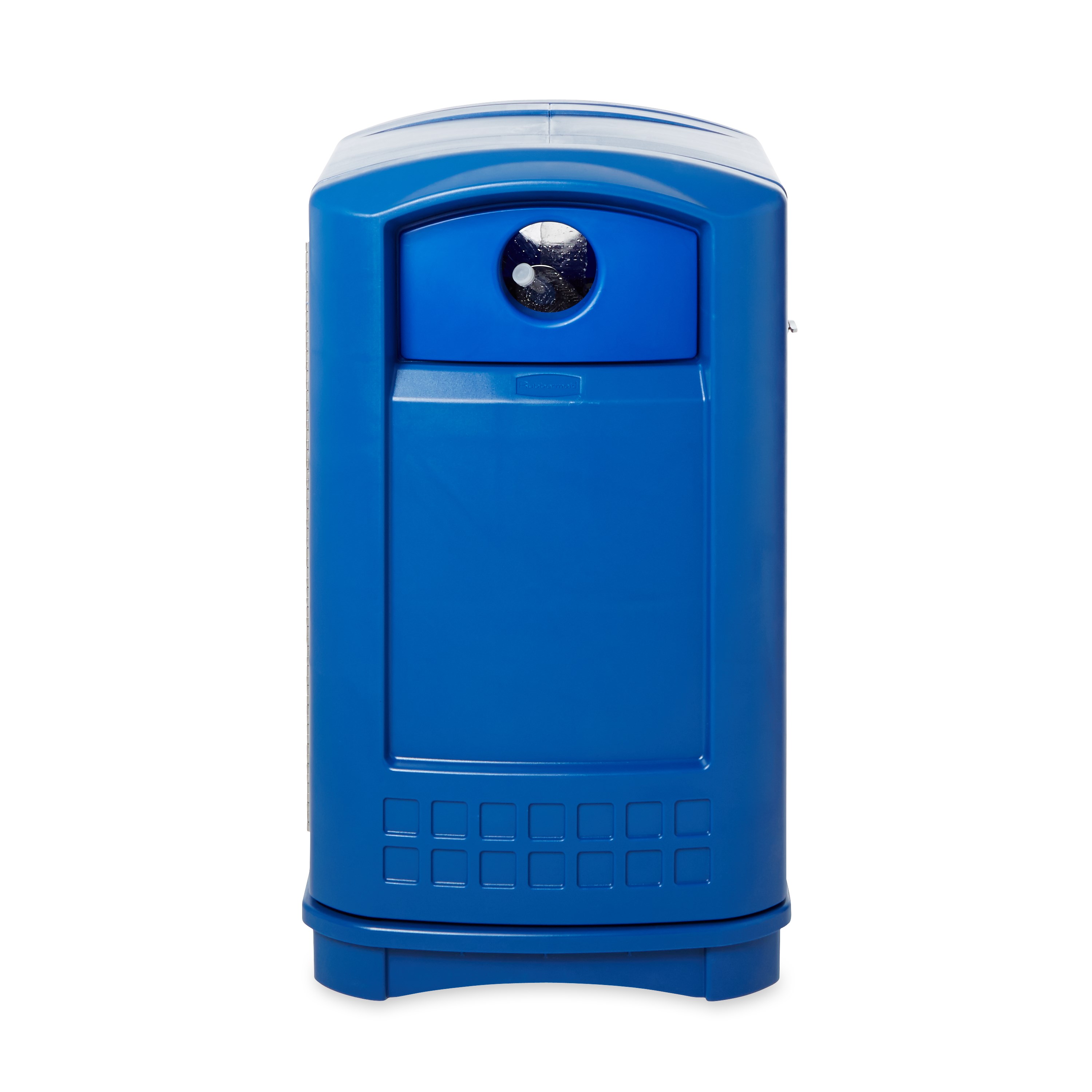 The Plaza® Bottle/Can Recycling Container offers contemporary styling with a side-opening door for "no lift" waste removal.