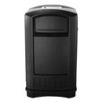 The Rubbermaid Commercial Plaza® Trash Can offers contemporary styling with a side-opening door for ergonomic waste emptying.