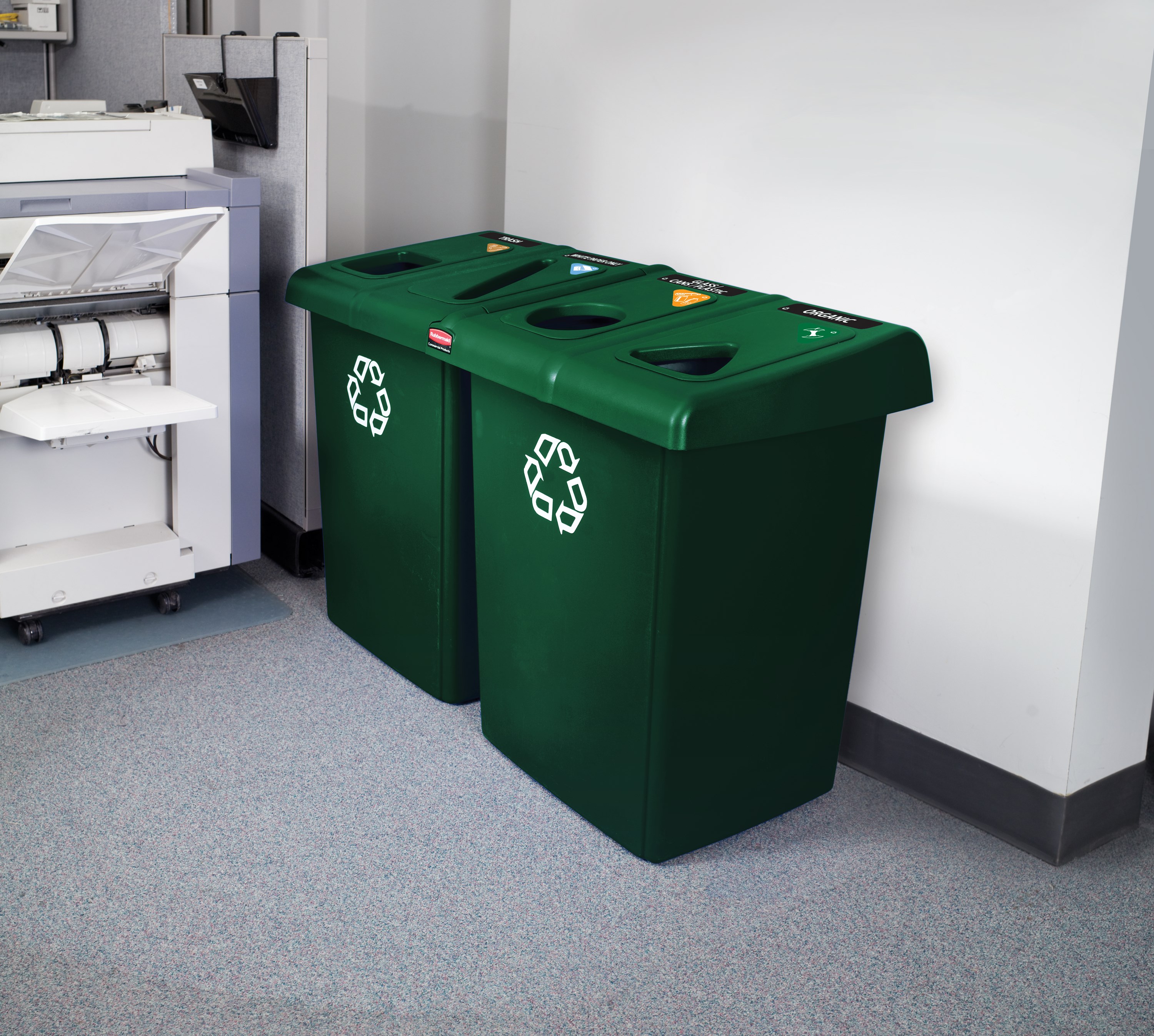 The Four-Stream Glutton® Recycling Station is a high-capacity, all-in-one centralized solution for efficient waste separation.