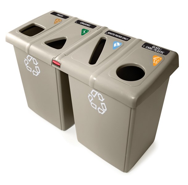 The Four-Stream Glutton® Recycling Station is a high-capacity, all-in-one centralized solution for efficient waste separation.