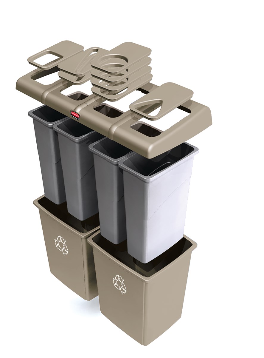 The Four-Stream Glutton® Recycling Station is a high-capacity, all-in-one centralized solution for efficient waste separation.