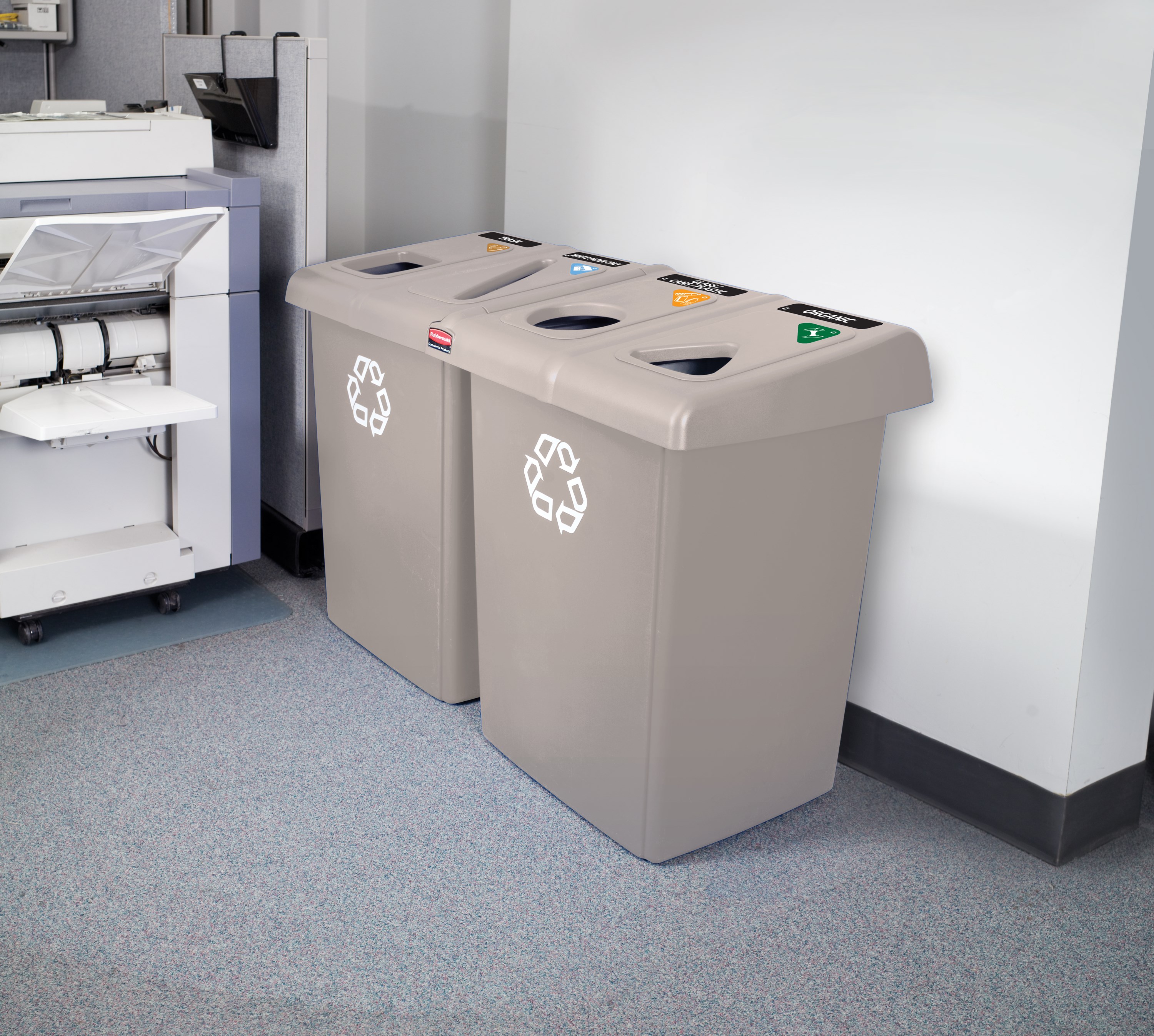 The Four-Stream Glutton® Recycling Station is a high-capacity, all-in-one centralized solution for efficient waste separation.
