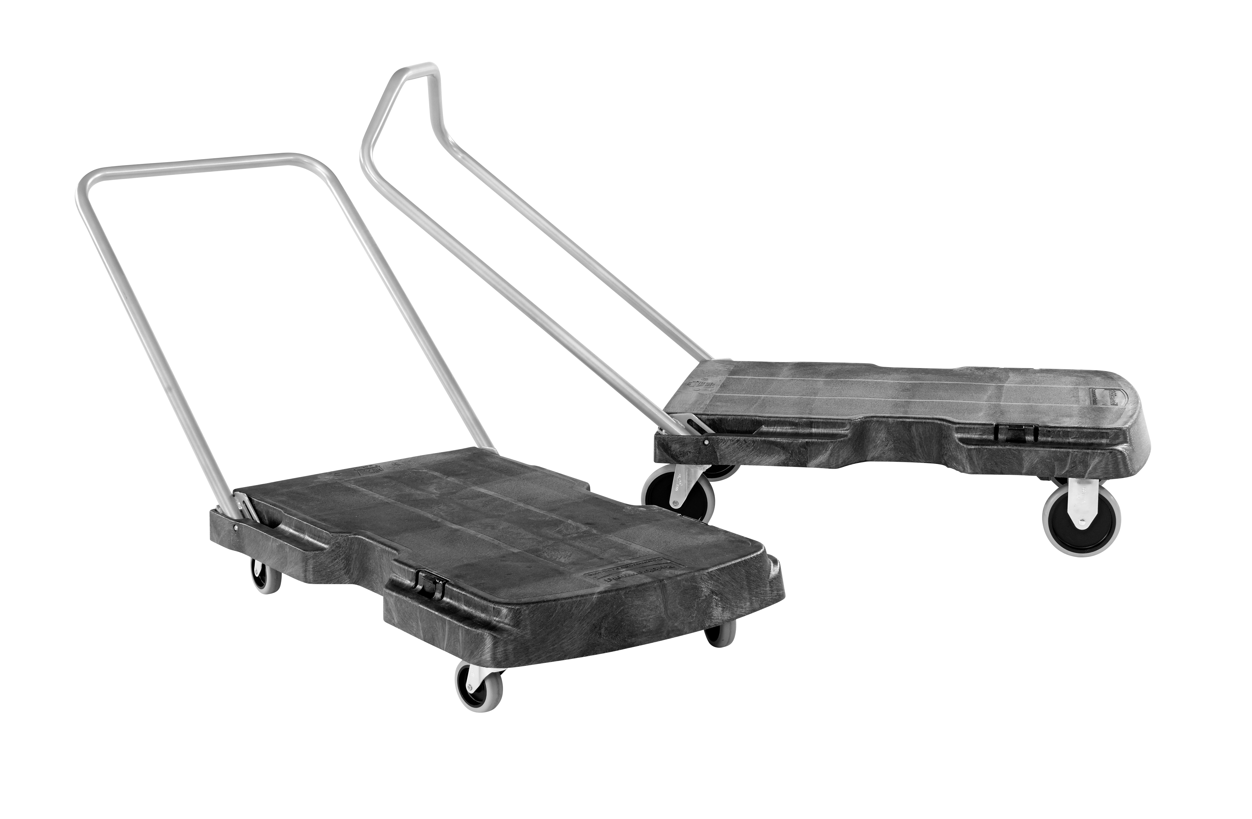 Le chariot Triple Rubbermaid optimise le transport des charges lourdes et volumineuses et se plie à plat pour en faciliter le rangement.