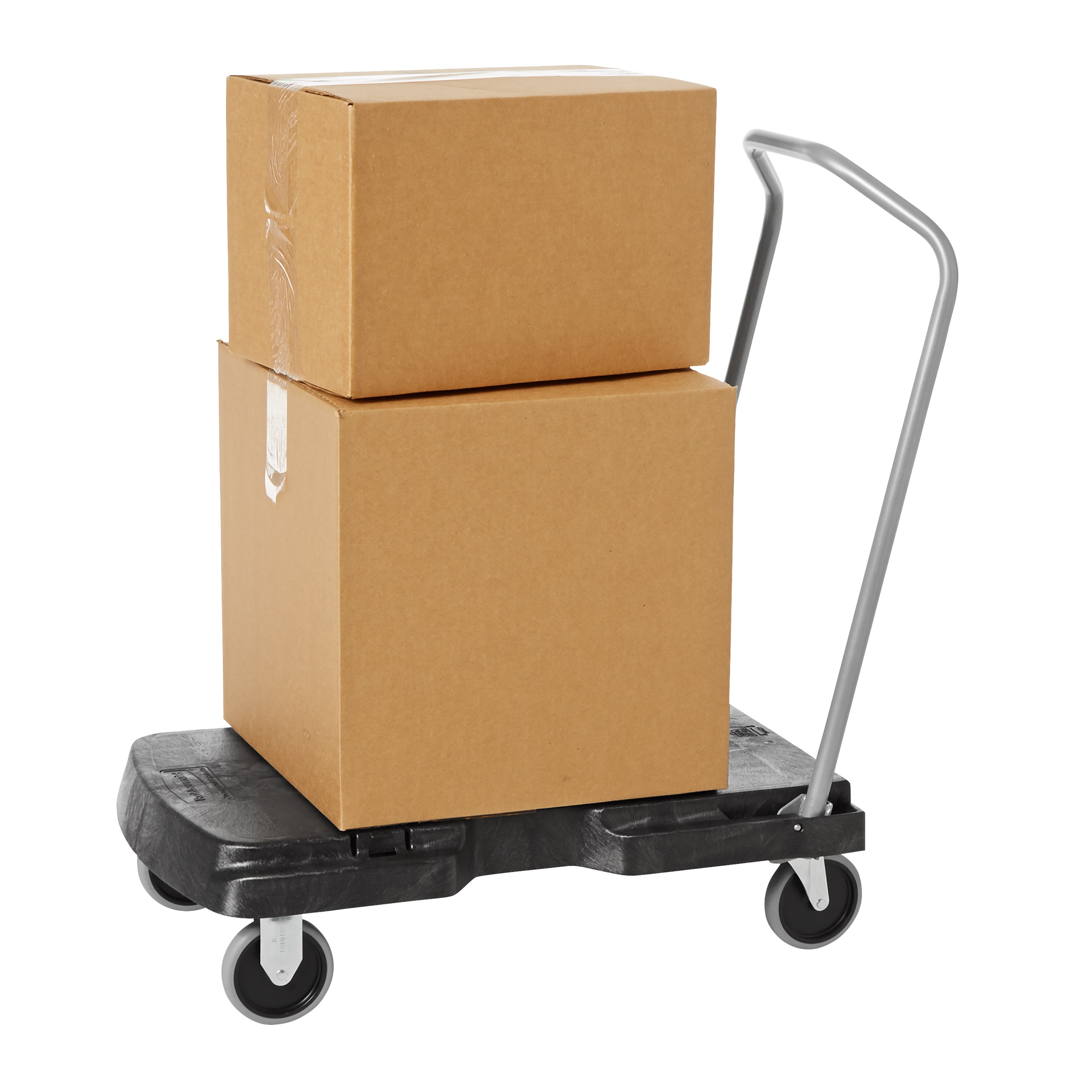The Rubbermaid Commercial Triple Trolley efficiently transports large bulky loads and then folds flat for easy storage.