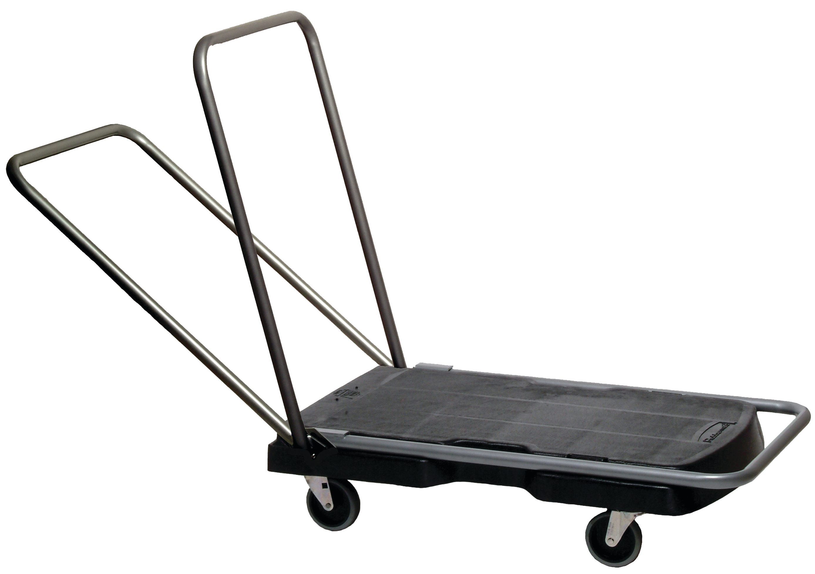 The Rubbermaid Commercial Triple Trolley efficiently transports large bulky loads and then folds flat for easy storage.