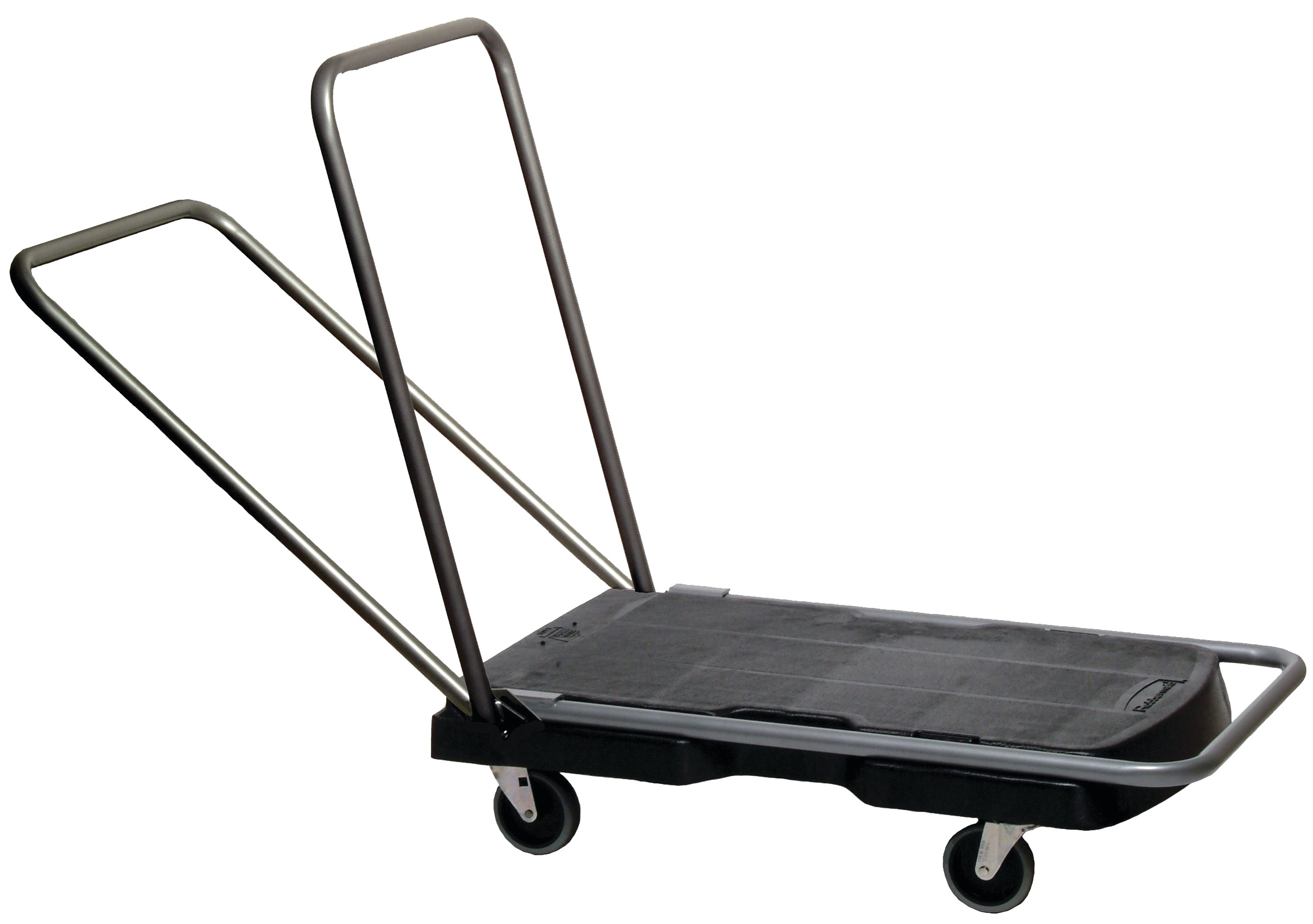 The Rubbermaid Commercial Triple Trolley efficiently transports large bulky loads and then folds flat for easy storage.