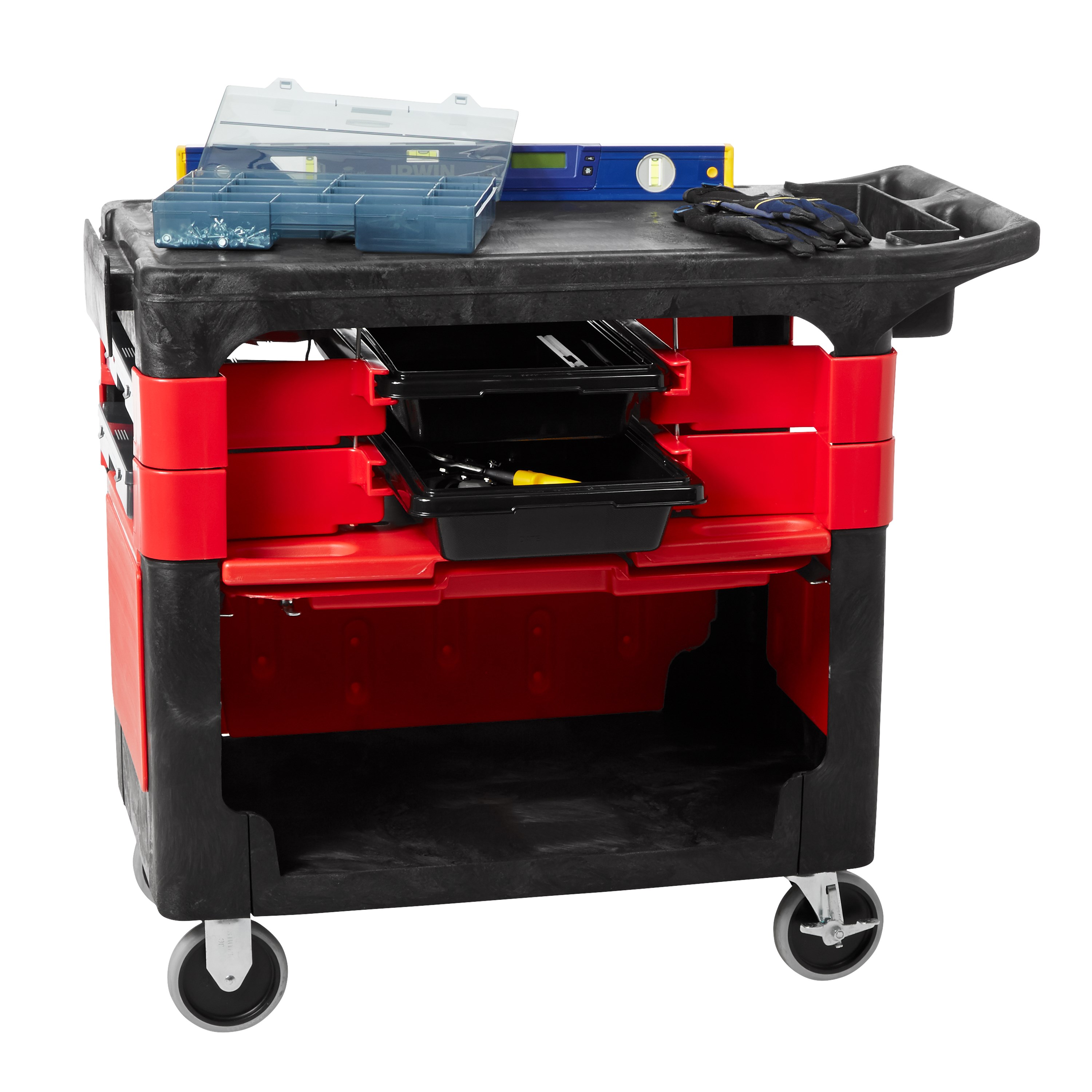 Trades Cart with 5" Casters moves productivity right to the worksite as a complete tool storage and mobile workbench system.
