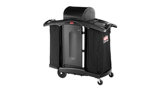 The Executive Compact Housekeeping Cart is a complete system solution for housekeeping. Adjustable storage options easily accommodate specific cleaning supply needs and provide flexibility.