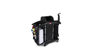 The Executive Compact Housekeeping Cart is a complete system solution for housekeeping. Adjustable storage options easily accommodate specific cleaning supply needs and provide flexibility.