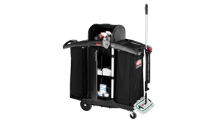 The Executive Compact Housekeeping Cart is a complete system solution for housekeeping. Adjustable storage options easily accommodate specific cleaning supply needs and provide flexibility.