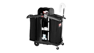 The Executive Compact Housekeeping Cart is a complete system solution for housekeeping. Adjustable storage options easily accommodate specific cleaning supply needs and provide flexibility.