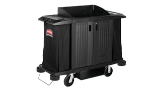 The Executive Full-Size Housekeeping Cart with Doors is a complete system solution for housekeeping with optional double bag collection and adjustable shelves.