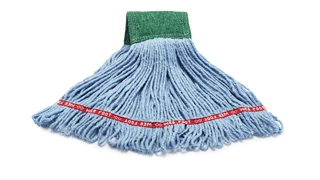 The Rubbermaid Commercial Scrubbing Wet Mop features an integrated scrubbing headband that removes stuck-on messes faster without interrupting the mopping process.