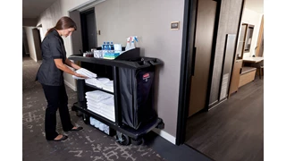 The Executive Full-Size Housekeeping Cart is a complete system solution for housekeeping with optional double bag collection and adjustable shelves.