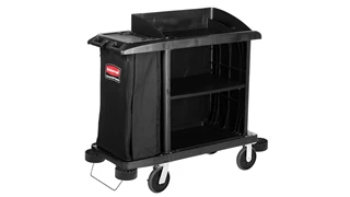 The Executive Compact Housekeeping Cart is a complete system solution for housekeeping. Adjustable storage options easily accommodate specific cleaning supply needs and provide flexibility.